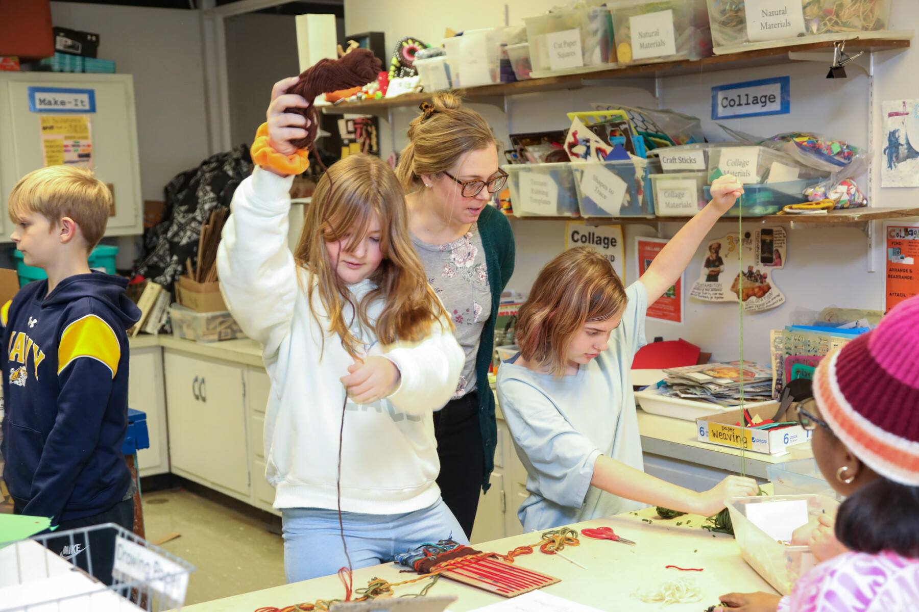 students in art class
